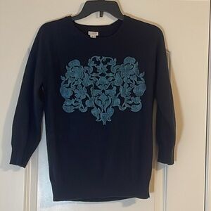 J Crew Sweater With 100% Merino Wool Design Navy Blue Size Medium
